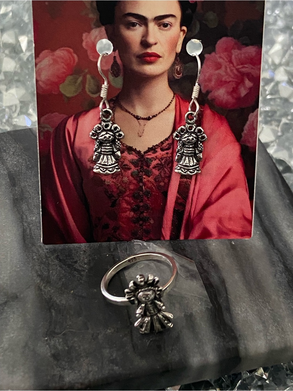 Sterling Silver 925 Lele Doll Earrings & Ring Set - Gabriela Sánchez designed